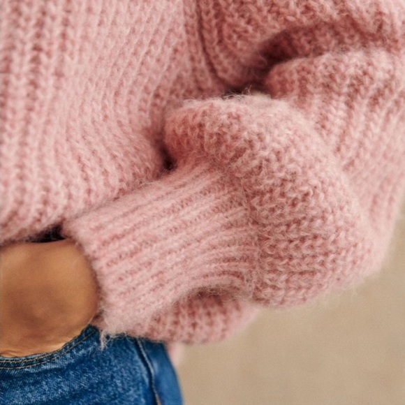 Sezane Emile Cardigan Mottled Pink Alpaca Wool Slightly Puffed Sleeves Medium - Picture 3 of 11